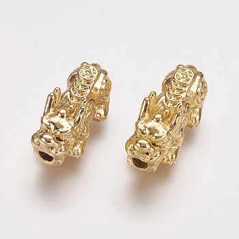 Real 24K Gold Plated Alloy Beads, Pixiu with Chinese Character Cai, Long-Lasting Plated, 20x9x9mm, Hole: 2.5mm