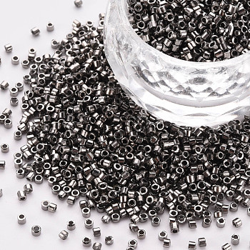 Plated Glass Cylinder Beads, Seed Beads, Metallic Colours, Round Hole, Silver, 1.5~2x1~2mm, Hole: 0.8mm, about 8000pcs/bag, about 1pound/bag
