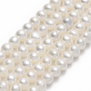 Natural Cultured Freshwater Pearl Beads Strands, Round, Beige, 5x5~6.5x4.5~5mm, Hole: 0.7mm, about 76~79pcs/strand, 15.24~15.35 inch(38.7~39cm)