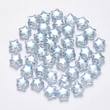 Transparent Spray Painted Glass Beads, Star, Pearl Luster Plated, Light Blue, 8x8.5x4mm, Hole: 1mm