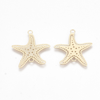 Brass Links connectors, Etched Metal Embellishments, Starfish/Sea Stars, Light Gold, 21x20.5x0.3mm, Hole: 1.8mm
