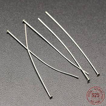 925 Sterling Silver Flat Head Pins, Silver, 38~40x1.5x0.5mm, Head: 1.5mm