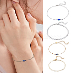 2Pcs 2 Style Brass Paperclip Chains & 304 Stainless Steel Satellite Chains Bracelets Set, Lampwork Evil Eye Beads Bracelets for Women, Golden, Platinum & Golden, 6-1/4 inch(15.8cm), 1Pc/style(BJEW-LP0001-27)