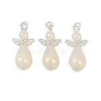 ABS Plastic Imitation Pearl Pendants, Angel, with Alloy Wing & 304 Stainless Steel Jump Ring, Beige, 29x14x9.5mm, Hole: 3.4mm(PALLOY-JF04009-S)