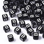 Opaque Acrylic Beads, Horizontal Hole, Alphabet Style, Cube, Black & White, Letter.B, 5x5x5mm, Hole: 2mm, about 3310pcs/331g(SACR-N002-01B)