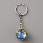 Platinum Tone Alloy Keychain, with Glass Mercury Pendants and Iron Ring, Blue, 8cm(KEYC-WH0029-61E)