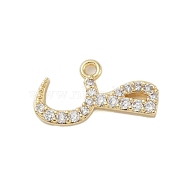 Rack Plating Brass Micro Pave Clear Cubic Zirconia Pendants, Long-Lasting Plated, Lead Free & Cadmium Free, Arabic Alphabet, Real 18K Gold Plated, 8.5x16.5x2mm, Hole: 1.2mm(KK-A224-03Q-G)