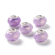 Pearlized Resin European Beads, Faceted Rondelle Large Hole Beads, with Platinum Tone Alloy Double Cores, Lilac, 13.5x9mm, Hole: 5mm(RESI-M001-01B)