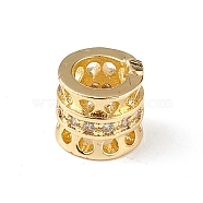 Rack Plating Brass Micro Pave Clear Cubic Zirconia European Style Beads, Large Hole Bead, Cadmium Free & Lead Free, Long-Lasting Plated, Column, Real 18K Gold Plated, 7x6mm, Hole: 4mm(KK-C019-31G)