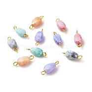 Opaque Baking Painted Crackle Glass Beads Links Connectors, with Golden Tone Brass Loops, Faceted, Trapezoid, Colorful, 15x6x4.5mm, Hole: 2mm(PALLOY-JF01238)