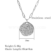 304 Stainless Steel Pendant Necklaces, Hamsa Hand with Eye, Stainless Steel Color, 17.72 inch(45cm)(QZ6999-6)