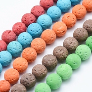 Natural Lava Rock Beads Strands, Round, Dyed, Mixed Color, 8mm, Hole: 1mm, about 49pcs/strand, 15.35 inch(39cm)(G-P339-M)