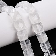 Natural Quartz Crystal Beads Strands, Rock Crystal Faceted Square, 12~12.5x12~12.5x5.5~6mm, Hole: 1.2mm, about 17pcs/strand, 8.07~8.4''(20.5~21cm)(G-T138-159)