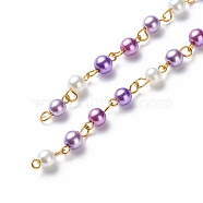 Handmade Glass Pearl Round Beaded Chains, with Brass Eye Pins, Unwelded, Blue Violet, 13x6mm, about 3.28 Feet(1m)/Box(AJEW-SZ0002-40C)