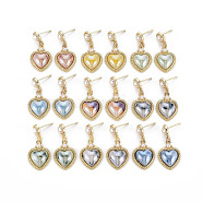 Heart with Porcelain Rack Plating Alloy Dangle Stud Earrings, with 925 Sterling Silver Pins, Long-Lasting Plated, Golden, Cadmium Free & Lead Free, Mixed Color, 33.5x16mm, Pin: 0.7mm(EJEW-S211-008-RS)
