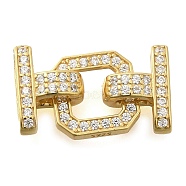 925 Sterling Silver Micro Pave Clear Cubic Zirconia Fold Over Clasps, Square, Real 18K Gold Plated, 16mm(STER-U006-04G)