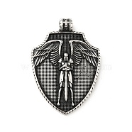 304 Stainless Steel Big Pendants, Sheild with Michael Archangel, Antique Silver, 55.5x39.5x8mm, Hole: 5mm(STAS-P309-23AS)