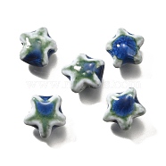 Handmade Porcelain Beads, Star, Medium Blue, 13.5x15x7.5mm, Hole: 2mm(PORC-H013-05-12)