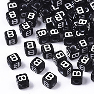 Opaque Acrylic Beads, Horizontal Hole, Alphabet Style, Cube, Black & White, Letter.B, 5x5x5mm, Hole: 2mm, about 5000pcs/500g(SACR-N002-01B)