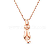SHEGRACE 925 Sterling Silver Kitten Pendant Necklace, with Cat, Rose Gold, 15.7 inch(40cm)(JN427C)