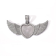 Alloy Pendant Cabochon Settings, with Crystal Rhinestone, Cadmium Free & Lead Free, Heart with Wing, Gunmetal, Tray: 23x25mm, 38.5x88x5mm, Hole: 16x5mm(X-PALLOY-S107-002B-RS)