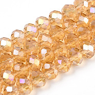 Electroplate Glass Beads Strands, AB Color Plated, Faceted, Rondelle, Sandy Brown, 6x5mm, Hole: 1mm, about 83~85pcs/strand, 38~39cm(EGLA-A034-T6mm-B23)
