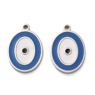 304 Stainless Steel Enamel Pendants, Stainless Steel Color, Oval Charm, Medium Blue, 18x12.5x2mm, Hole: 1.4mm(STAS-L022-102P)