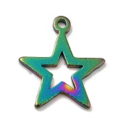 Ion Plating(IP) 201 Stainless Steel Pendants, Star Charms, Rainbow Color, 13.5x12x1mm, Hole: 1mm(STAS-A066-14M)