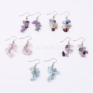 Natural Mixed Stone Dangle Earrings, Cluster Earrings, with Metal Findings, Platinum, 42mm, Pin: 0.7mm(EJEW-JE02185)