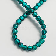 Handmade Silver Foil Glass Beads, Round, Teal, 9.5~10.5mm, Hole: 1~2mm(FOIL-R054-10mm-17)