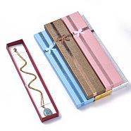 Cardboard Jewelry Boxes, for  Necklaces, with Bowknot Outside and Sponge Inside, Rectangle, Mixed Color, 21x4x2cm, No Cover: 20.5cm long, 4cm wide, 2mm thick, Inner Size: 20.5x4cm, Cover: 21cm long, 4.5cm wide, 1mm thick(CBOX-N012-22)