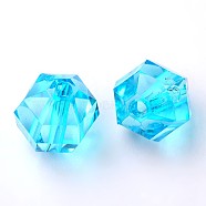 Transparent Acrylic Beads, Faceted, Round, Sky Blue, 10mm in diameter, 10mm thick, hole: 2mm, about 916pcs/500g(PL990Y-5)
