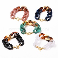 Acrylic Cuban Link Chain Bracelets, Curb Chain Bracelets, with CCB Plastic Findings and Alloy Toggle Clasps, Mixed Color, 8 inch(20.2cm)(BJEW-JB05659)