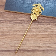 Alloy Hair Stick Findings, with Iron Pins, Flower, Golden, Tray: 10mm, 159mm(OHAR-PW0001-340G)