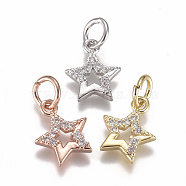 Brass Micro Pave Cubic Zirconia Charms, with Jump Ring, Long-Lasting Plated, Star, Clear, Mixed Color, 11x8x2mm, Hole: 3mm(ZIRC-F111-15)