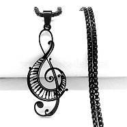 304 Stainless Steel Pendant Necklaces, Musical Note, Black, 23.62 inch(60cm)(PW-WG17577-01)