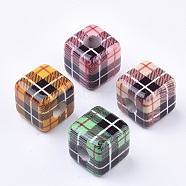 Printed Resin Beads, Plaid Beads, Large Hole Beads, Plaid Beads, Cube with Tartan Pattern, Mixed Color, 19.5x19.5x19.5mm, Hole: 7.5mm(RESI-T036-01)