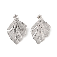 Non-Tarnish Leaf 304 Stainless Steel Stud Earrings for Women, Leaf, Leaf, 35x24mm(EJEW-L272-034P-03)