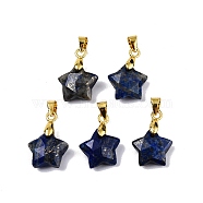 Natural Lapis Lazuli Charms, with Golden Plated Brass Findings, Faceted Star, Star: 12x12.5x5.5mm, Hole: 3.5x4mm(X-G-N326-142-02)