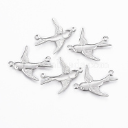 304 Stainless Steel Pendants, Swallow, Stainless Steel Color, 20x17x1mm, Hole: 1mm(STAS-P175-13P)