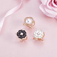 3Pcs 3 Style Natural Pearl Scarf Clip Buckles Rings, Enamel Camellia Clothing Wrap Clasp Holder, Alloy Cloth Accessories for Women, Mixed Color, 29.5mm, 24mm, 26mm, 1Pc/style(JX552A-02)