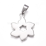 304 Stainless Steel Pendants, Oriental Cherry, Stainless Steel Color, 32x24.5x1.5mm, Hole: 10x4.5mm(STAS-I135-05P)