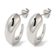 304 Stainless Steel Horn Stud Earrings, Half Hoop Earrings, Stainless Steel Color, 22x8mm(EJEW-Z026-07P)