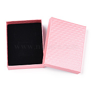 Rhombus Textured Cardboard Jewelry Boxes, with Black Sponge, for Jewelry Gift Packaging, Rectangle, Pink, 9x7x2.6cm; Inside: 8.3×6.4cm.(CBOX-T006-01K)