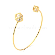 Clear Cubic Zirconia Cuff Bangles, Real 18K Gold Plated Brass Wristband, Cube, Inner Diameter: 2-3/8 inch(6.05cm)(BJEW-P305-02G)