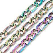 304 Stainless Steel Figaro Chains, Unwelded, with Spool, Rainbow Color, 22.5x14.5x4mm, 30.5x14.5x4mm, about 16.40 Feet(5m)/Roll(CHS-G022-01M)