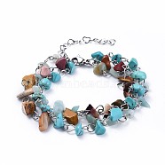 Chip Natural & Synthetic Mixed Stone Multi-strand Bracelets, with 304 Stainless Steel Findings, 7-1/8 inch(18cm)(BJEW-JB04393-04)