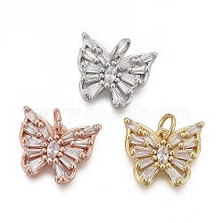 Brass Micro Pave Clear Cubic Zirconia Charms, with Jump Rings, Long-Lasting Plated, Butterfly Shape, Mixed Color, 12x14x3mm, Hole: 3mm(KK-F821-15)