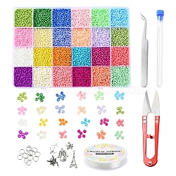 DIY Jewelry Making Kits, Including Round Opaque Colours & Ceylon & Baking Paint Glass Seed Beads, Tibetan Style Alloy Pendants, Plastic Test Tube, Tweezers & Scissors & Beading Needles, Elastic Crystal Thread, 304 Stainless Steel Jump Rings, Mixed Color, Glass Seed Beads: 19200pcs/box(DIY-YW0003-11A)