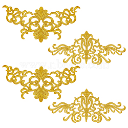 PandaHall Elite 4Pcs 2 Styles Computerized Embroidery Cloth Iron on/Sew on Patches, Costume Accessories, Appliques, Gold, 92~94x205x1mm, 2pcs/style(DIY-PH0022-57)